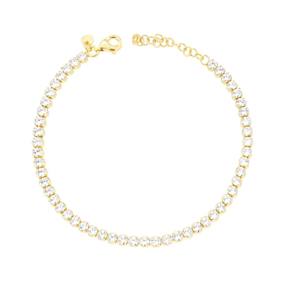 Bracciale Tennis Griffe cm 16+3 con Cubic Zirconia mm 3 Bianchi in ARGENTO 925 Galvanica Oro