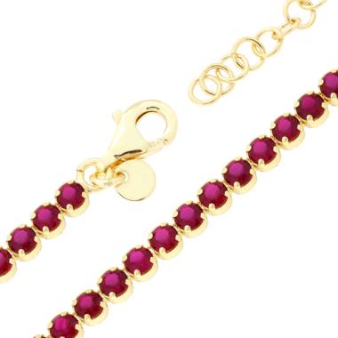 Bracciale Tennis Griffe cm 16+3 con Cubic Zirconia mm 3 Rosso Rubino in ARGENTO 925 Galvanica Oro