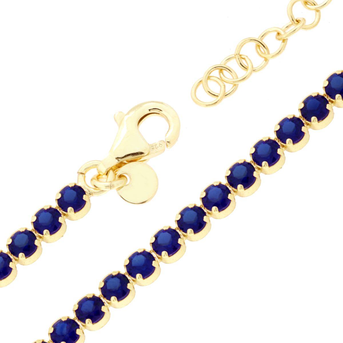 Bracciale Tennis Griffe cm 16+3 con Cubic Zirconia mm 3 Blu Zaffiro in ARGENTO 925 Galvanica Oro