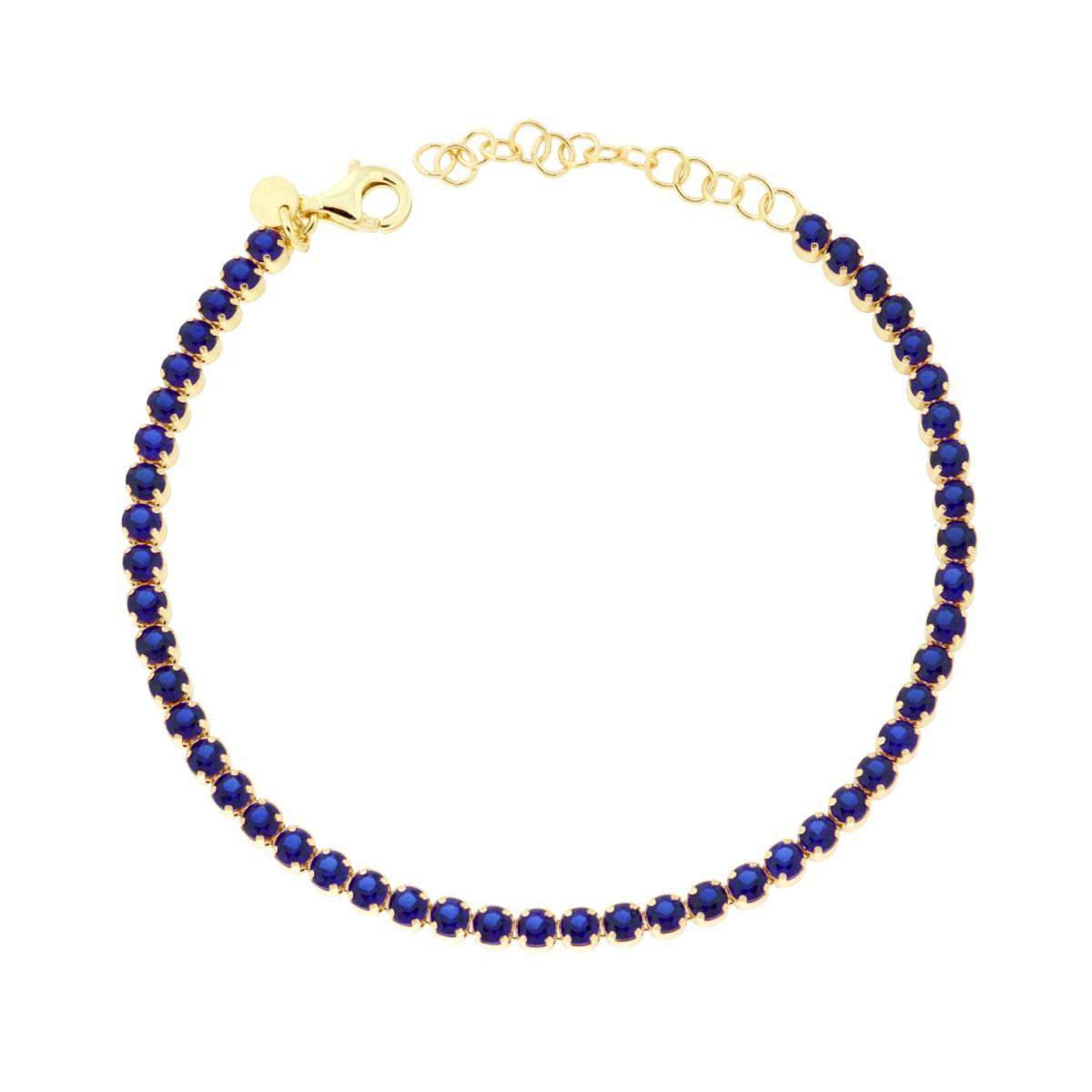 Bracciale Tennis Griffe cm 16+3 con Cubic Zirconia mm 3 Blu Zaffiro in ARGENTO 925 Galvanica Oro