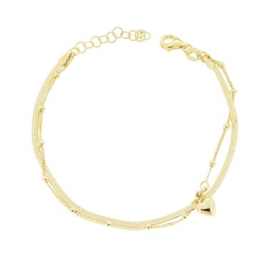 Bracciale due fili Catena Magik e Grumetta con Palline e Cuore in ARGENTO 925 Galvanica Oro