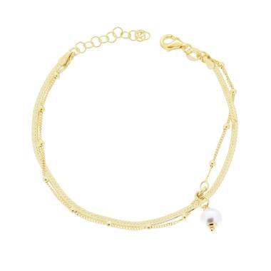 Bracciale due fili Catena Magik e Grumetta con Palline e Perla in ARGENTO 925 Galvanica Oro