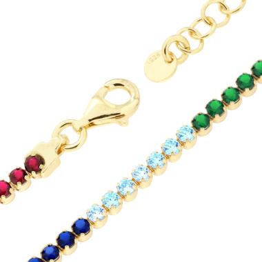 Bracciale Tennis Griffe cm 16+3 con Cubic Zirconia mm 2 Multicolor Rainbow in ARGENTO 925 Galvanica Oro