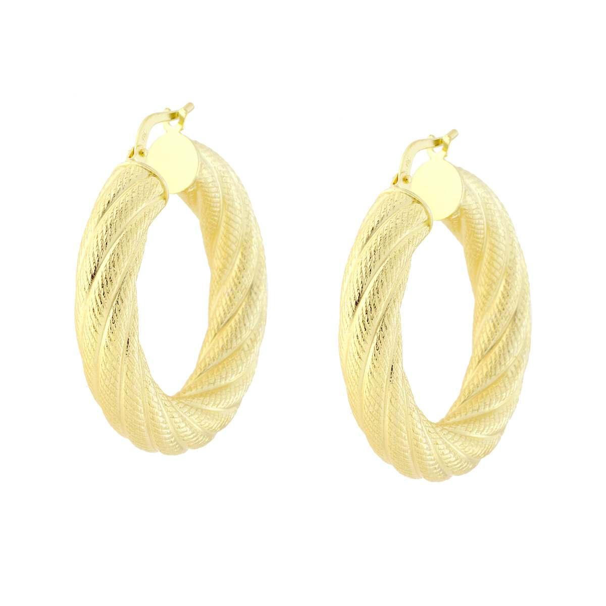 Orecchini a Cerchio Creola mm 31 con Canna Torchon Godronato mm 6 in ARGENTO 925 Galvanica Oro