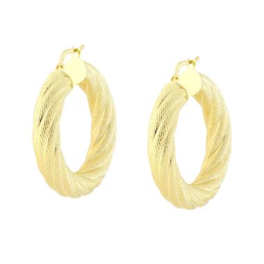 Orecchini a Cerchio Creola mm 31 con Canna Torchon Godronato mm 6 in ARGENTO 925 Galvanica Oro