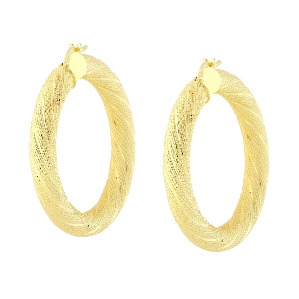 Orecchini a Cerchio Creola mm 34 con Canna Torchon Godronato mm 5 in ARGENTO 925 Galvanica Oro