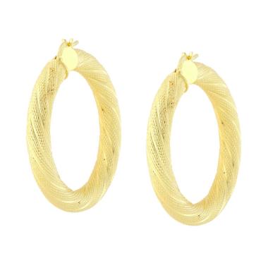 Orecchini a Cerchio Creola mm 34 con Canna Torchon Godronato mm 5 in ARGENTO 925 Galvanica Oro