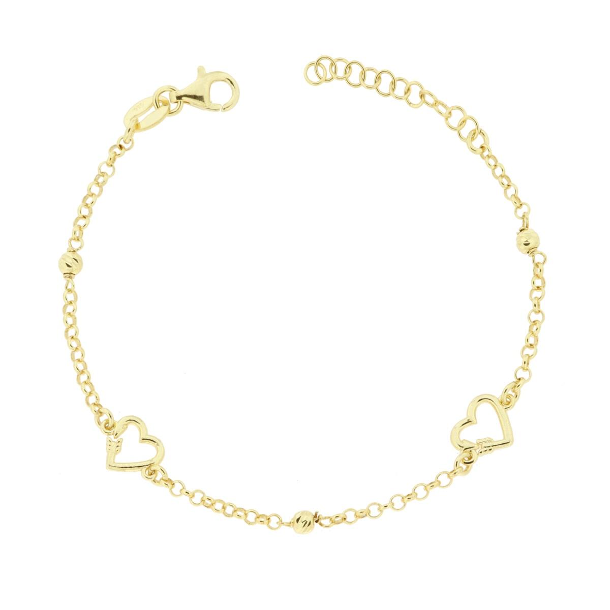 Bracciale Catena Rolo con Cuori Freccia e Palline Slash in ARGENTO 925 Galvanica Oro