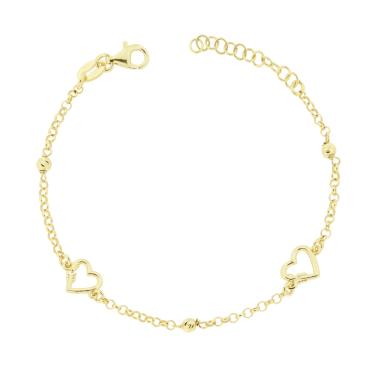 Bracciale Catena Rolo con Cuori Freccia e Palline Slash in ARGENTO 925 Galvanica Oro
