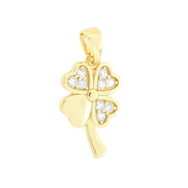 Ciondolo Quadrifoglio con Cubic Zirconia Bianchi in ARGENTO 925 Galvanica Oro