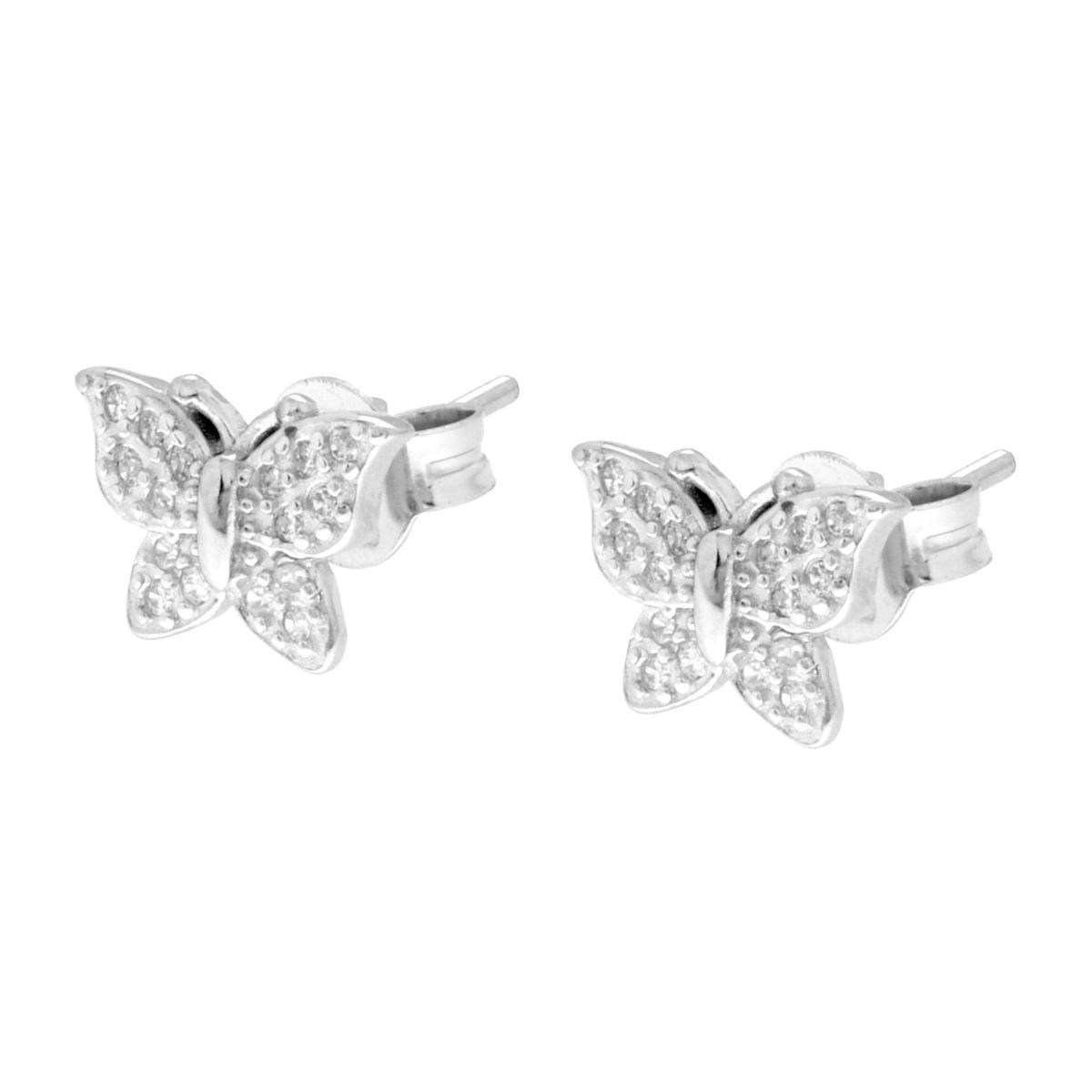 Parure Set Orecchini e Collana Catena Veneziana Diamantata con Farfalle e Cubic Zirconia Bianchi in ARGENTO 925 Galvanica Rodio