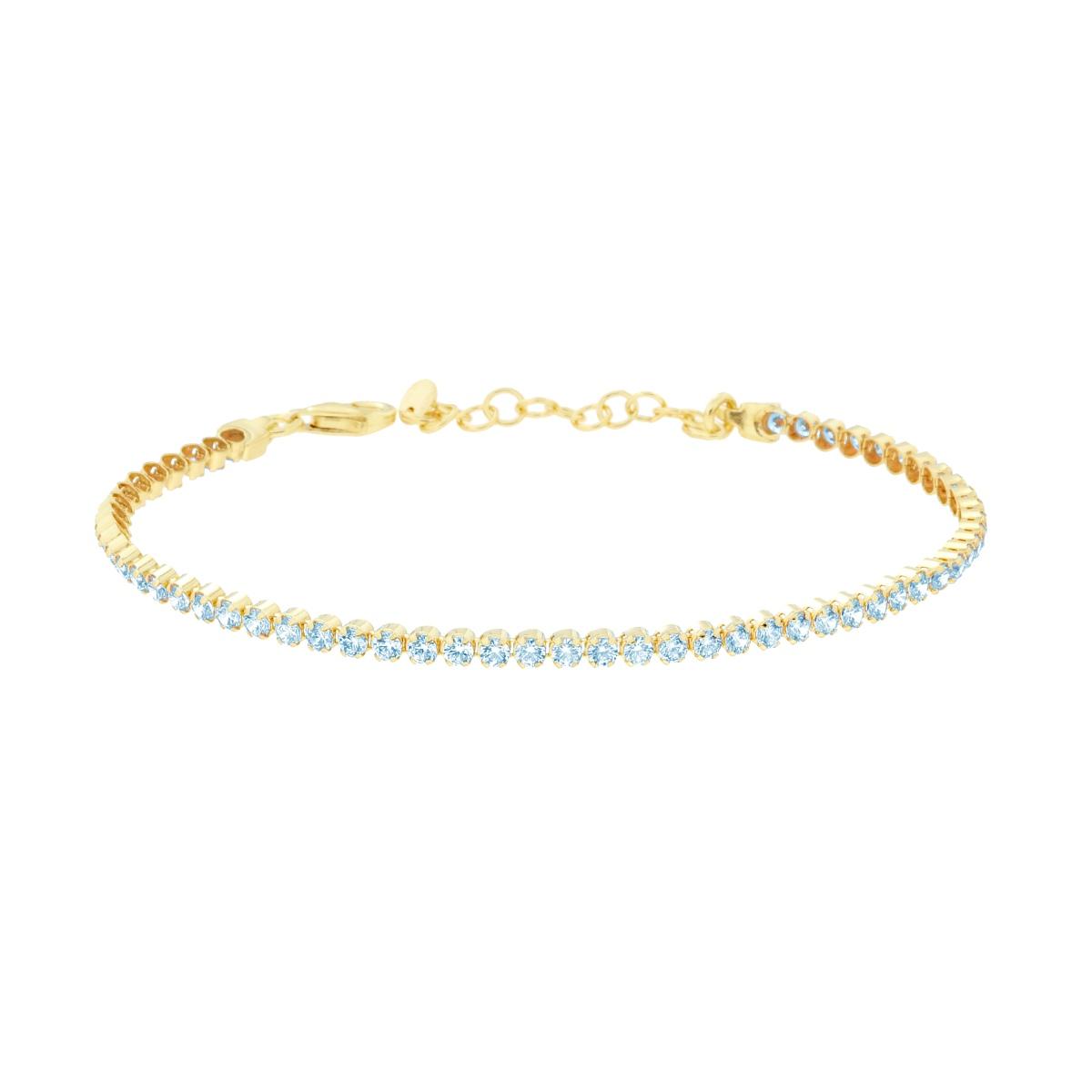 Bracciale Tennis Griffe cm 16+3 con Cubic Zirconia mm 2 Acquamarina in ARGENTO 925 Galvanica Oro