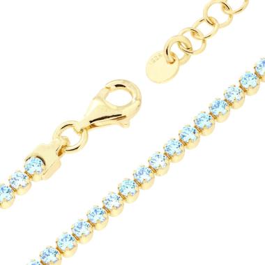 Bracciale Tennis Griffe cm 16+3 con Cubic Zirconia mm 2 Acquamarina in ARGENTO 925 Galvanica Oro