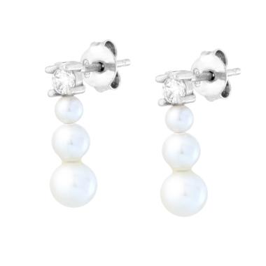 Orecchini Punto Luce Cubic Zirconia Bianco con Perle Bianche Trilogy Degrade in ARGENTO 925 Galvanica Rodio