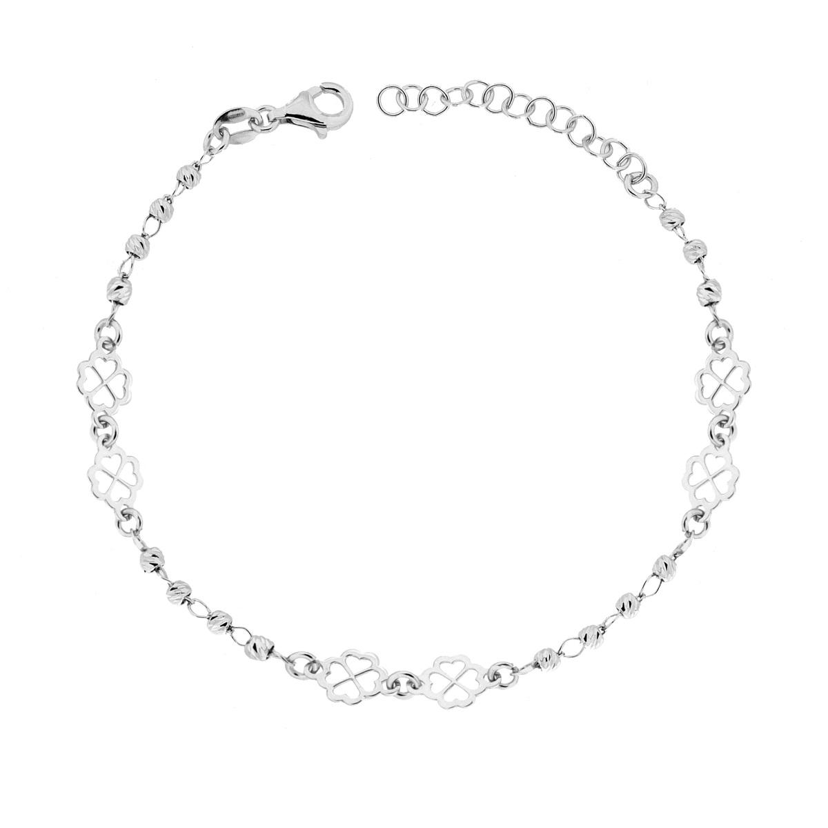 Bracciale con Palline Slash e Quadrifogli in ARGENTO 925 Galvanica Rodio