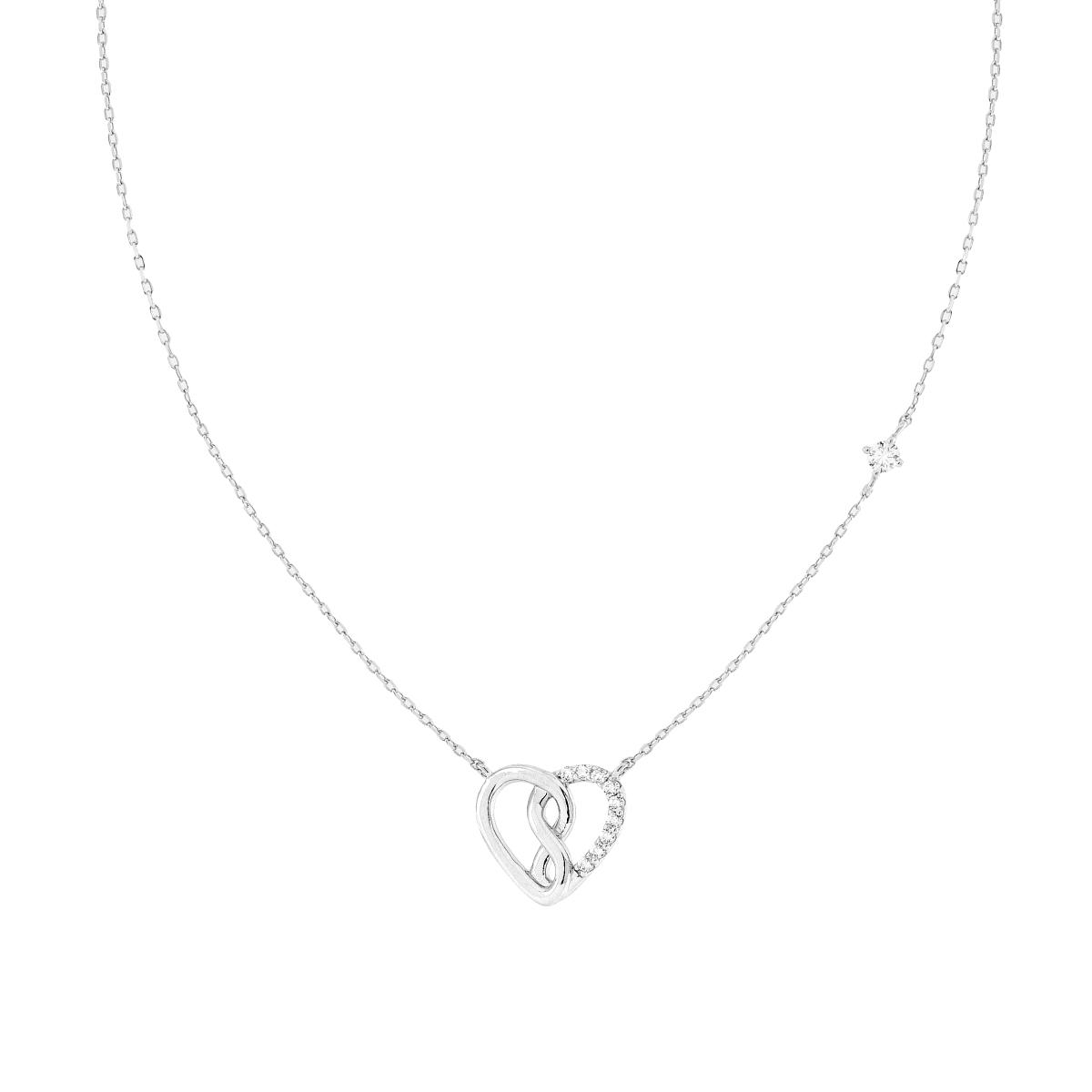 Collana Catena Forzatina Diamantata con Cuore Infinito e Cubic Zirconia Bianchi in ARGENTO 925 Galvanica Rodio