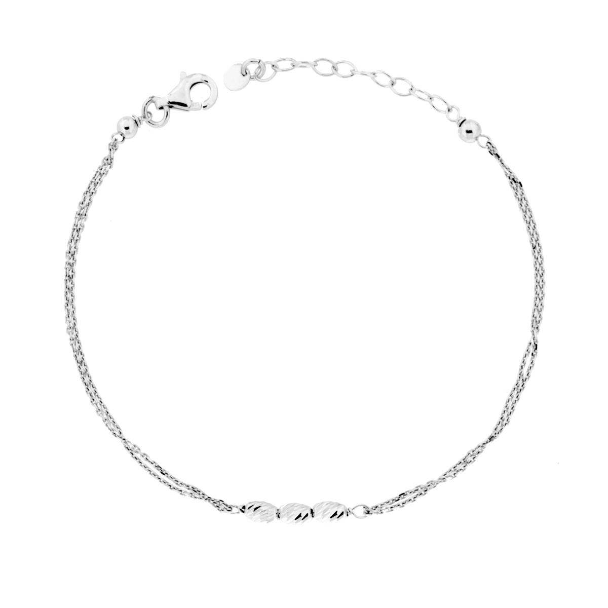 Bracciale due fili Catena Forzatina e Ovaline Diamantate in ARGENTO 925 Galvanica Rodio