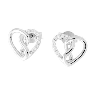 Orecchini Cuore con Cubic Zirconia Bianchi e Infinito in ARGENTO 925 Galvanica Rodio