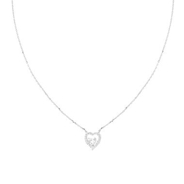 Collana Catena Forzatina Diamantata con Cuore Punto Luce Cubic Zirconia Bianchi in ARGENTO 925 Galvanica Rodio