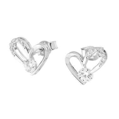 Orecchini Cuore con Punto Luce e Cubic Zirconia Bianchi in ARGENTO 925 Galvanica Rodio