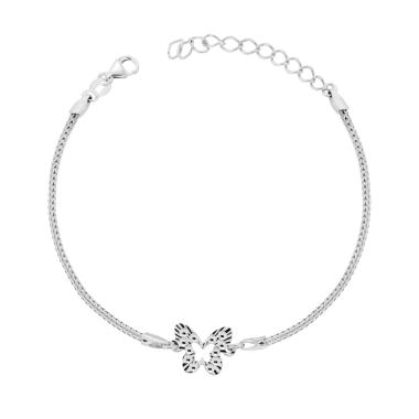 Bracciale Catena Calza con Farfalla Diamantata in ARGENTO 925 Galvanica Rodio