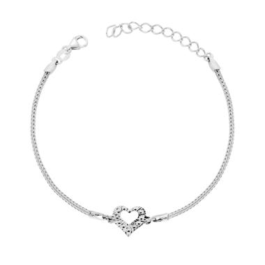 Bracciale Catena Calza con Cuore Diamantato in ARGENTO 925 Galvanica Rodio