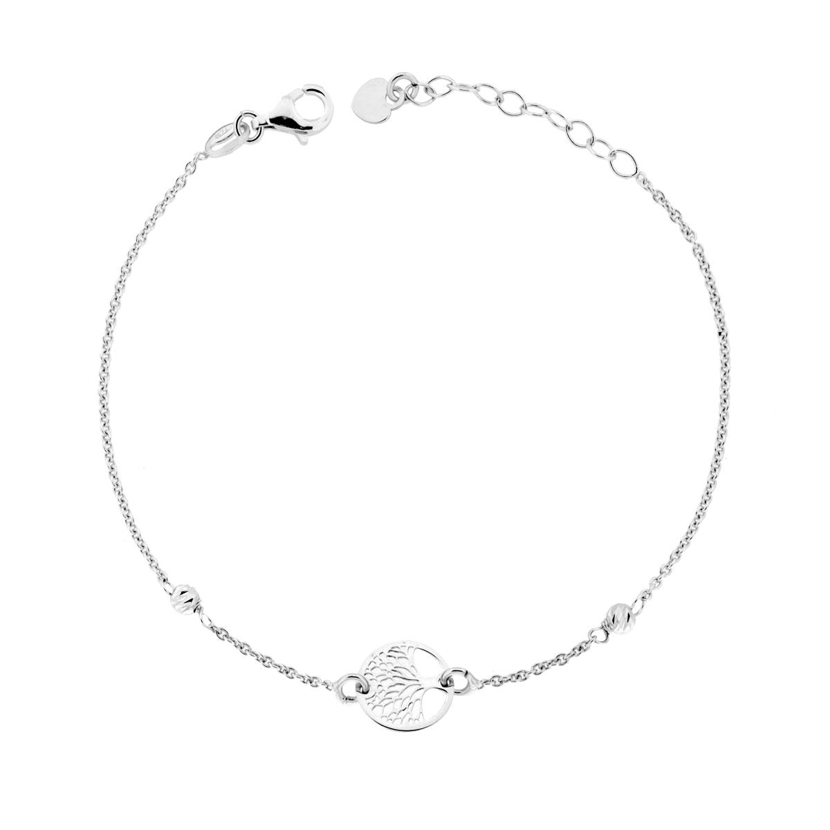 Bracciale Catena Forzatina Diamantata con Palline Slash e Albero della Vita in ARGENTO 925 Galvanica Rodio