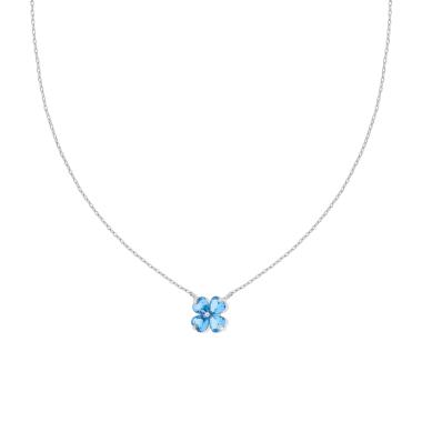 Collana Catena Forzatina Diamantata con Quadrifoglio Cubic Zirconia Acquamarina in ARGENTO 925 Galvanica Rodio