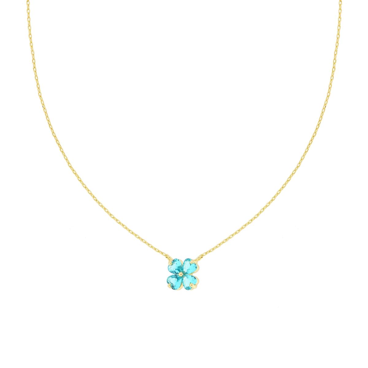 Collana Catena Forzatina Diamantata con Quadrifoglio Cubic Zirconia Acquamarina Verde in ARGENTO 925 Galvanica Oro