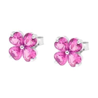 Orecchini Quadrifoglio con Cubic Zirconia Rosa in ARGENTO 925 Galvanica Rodio