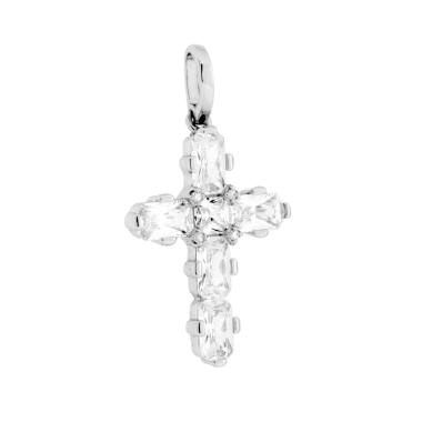 Ciondolo Croce con Cubic Zirconia Bianchi in ARGENTO 925 Galvanica Rodio