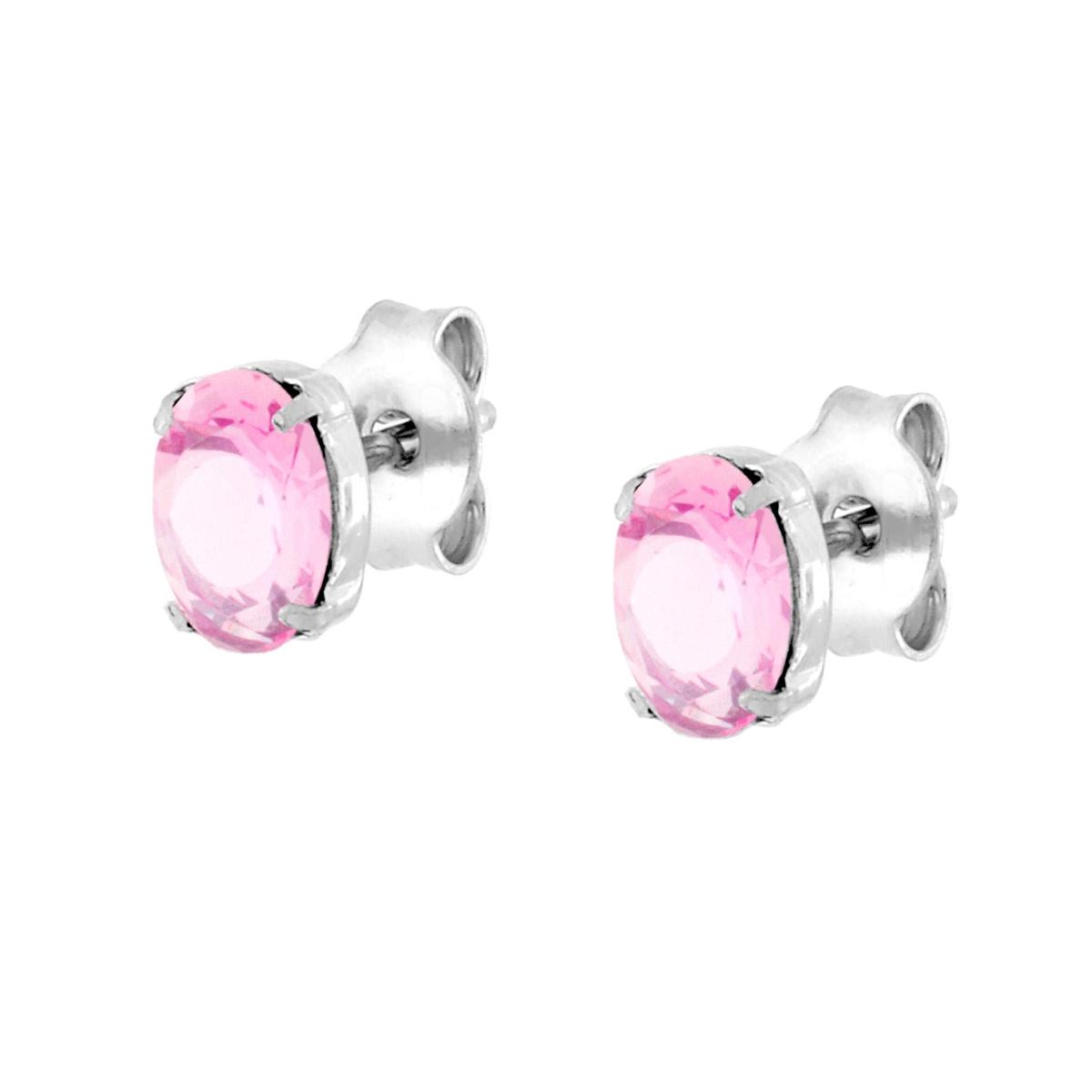 Orecchini Punto Luce Ovale Crystal Rosa in ARGENTO 925 Galvanica Rodio