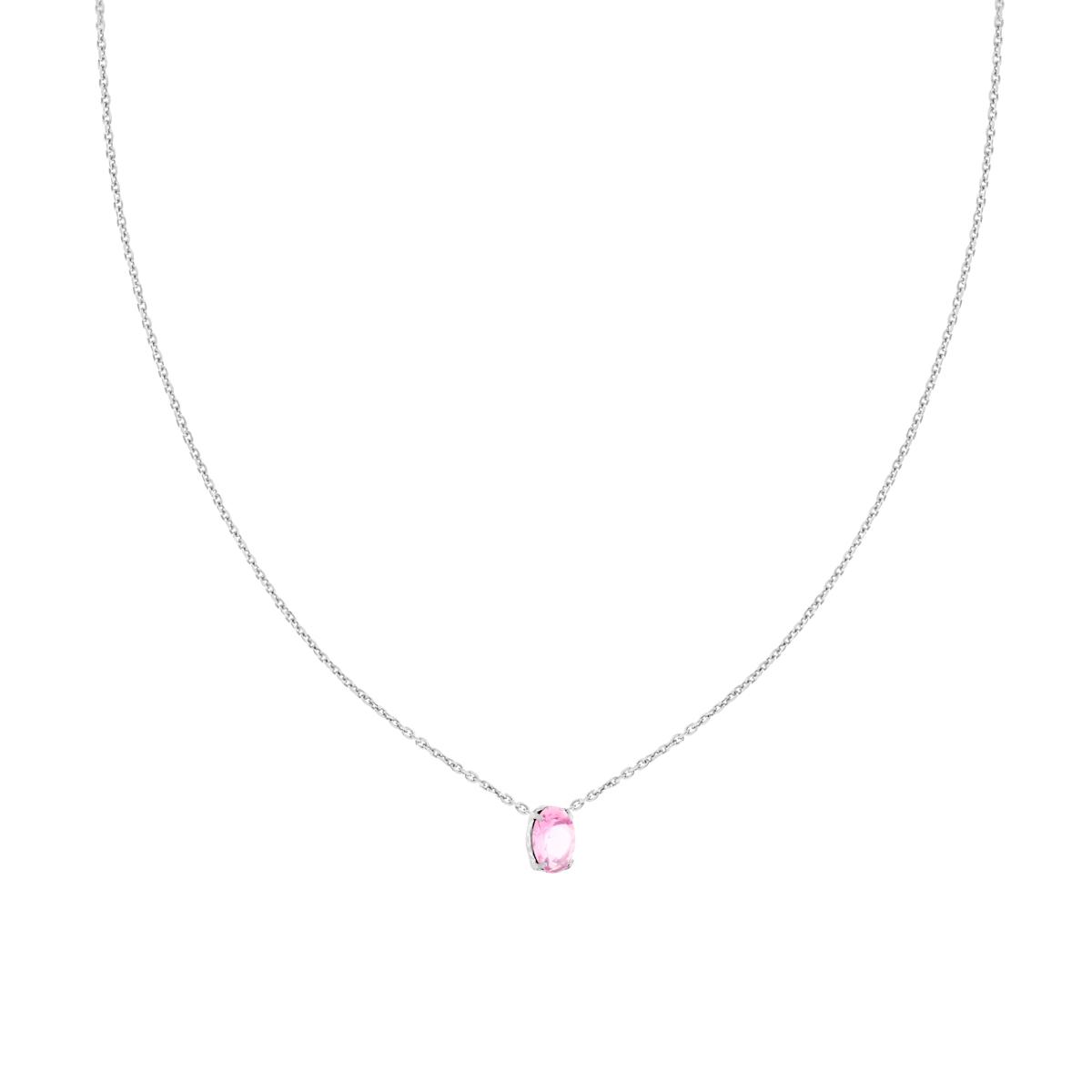 Collana Catena Forzatina Diamantata con Punto Luce Ovale Crystal Rosa in ARGENTO 925 Galvanica Rodio