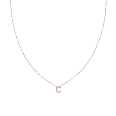 Collana Catena Forzatina Diamantata con Punto Luce Ovale Crystal Rosa in ARGENTO 925 Galvanica Rodio