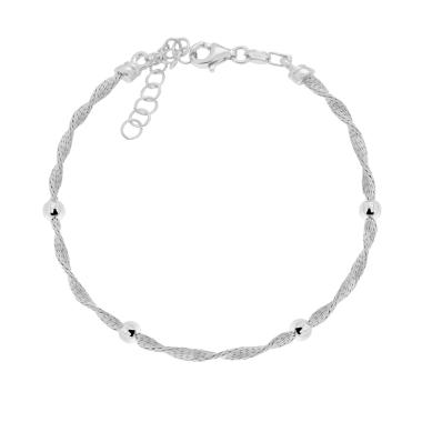 Bracciale Catena Calza Torchon con Palline mm 5 in ARGENTO 925 Galvanica Rodio