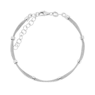 Bracciale Catena Calza Torchon con Cilindretti in ARGENTO 925 Galvanica Rodio