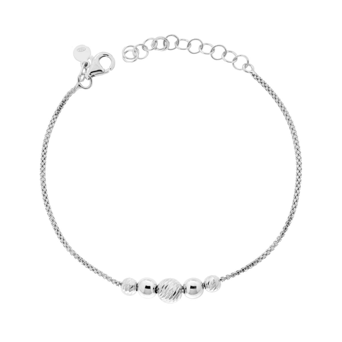 Bracciale Catena Coreana con Palline Slash in ARGENTO 925 Galvanica Rodio