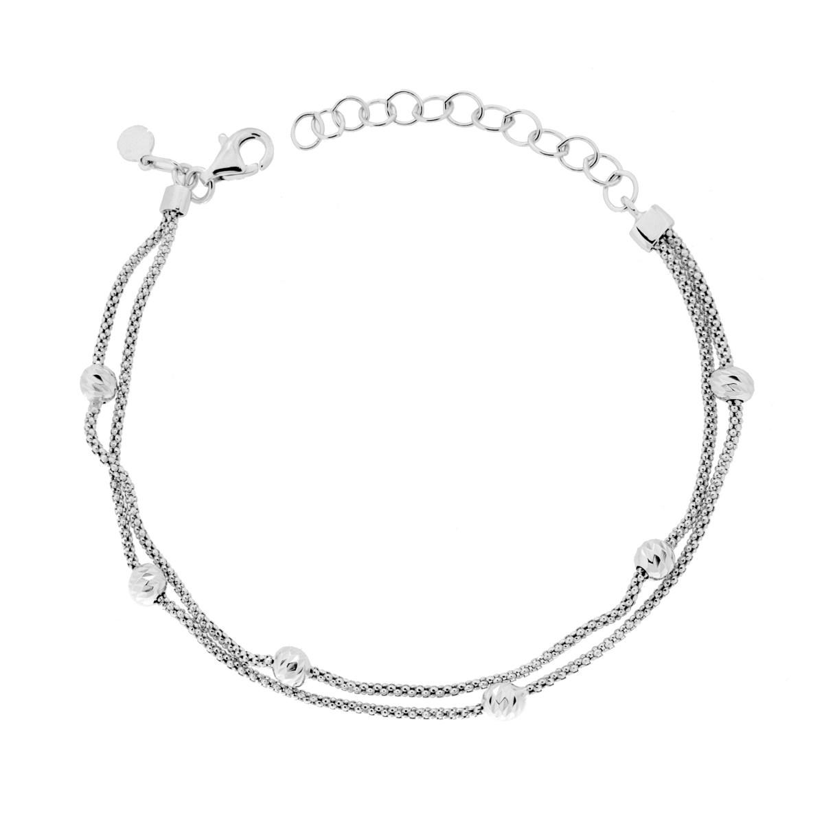 Bracciale due fili Catena Coreana con Palline Slash in ARGENTO 925 Galvanica Rodio