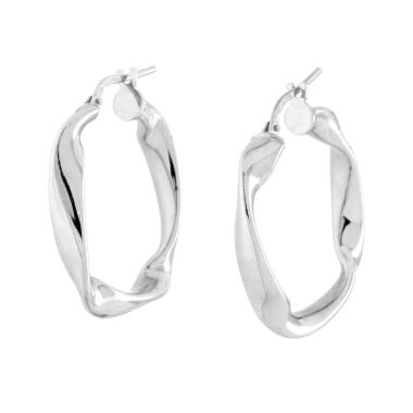 Orecchini Cerchio Quadrati Nastro Torchon in ARGENTO 925 Galvanica Rodio