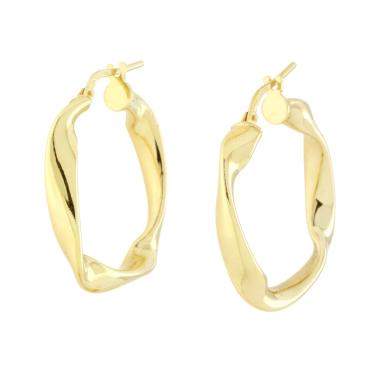 Orecchini Cerchio Quadrati Nastro Torchon in ARGENTO 925 Galvanica Oro