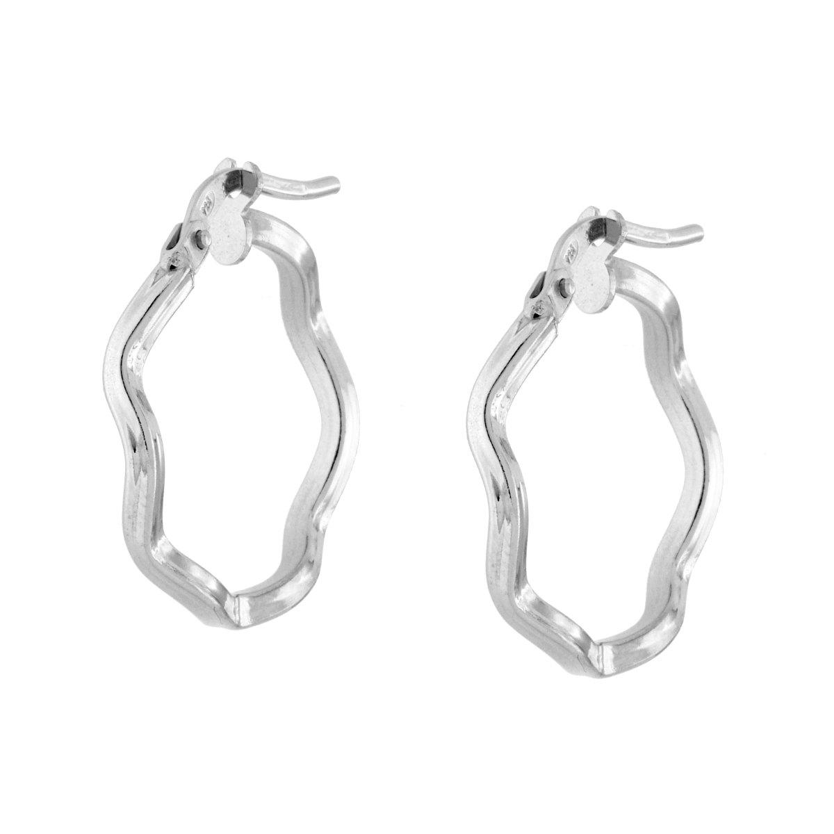 Orecchini Cerchio Ondulati in ARGENTO 925 Galvanica Rodio