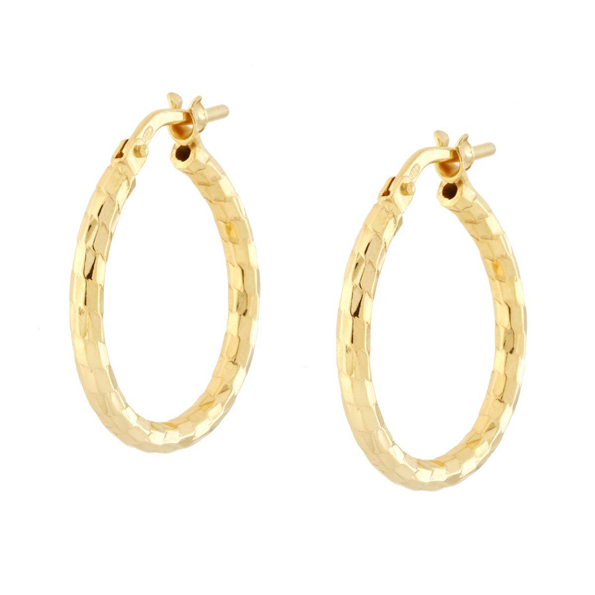 Orecchini Cerchio Diamantati in ARGENTO 925 Galvanica Oro