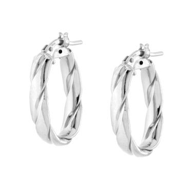 Orecchini Cerchio Ovale Torchon in ARGENTO 925 Galvanica Rodio