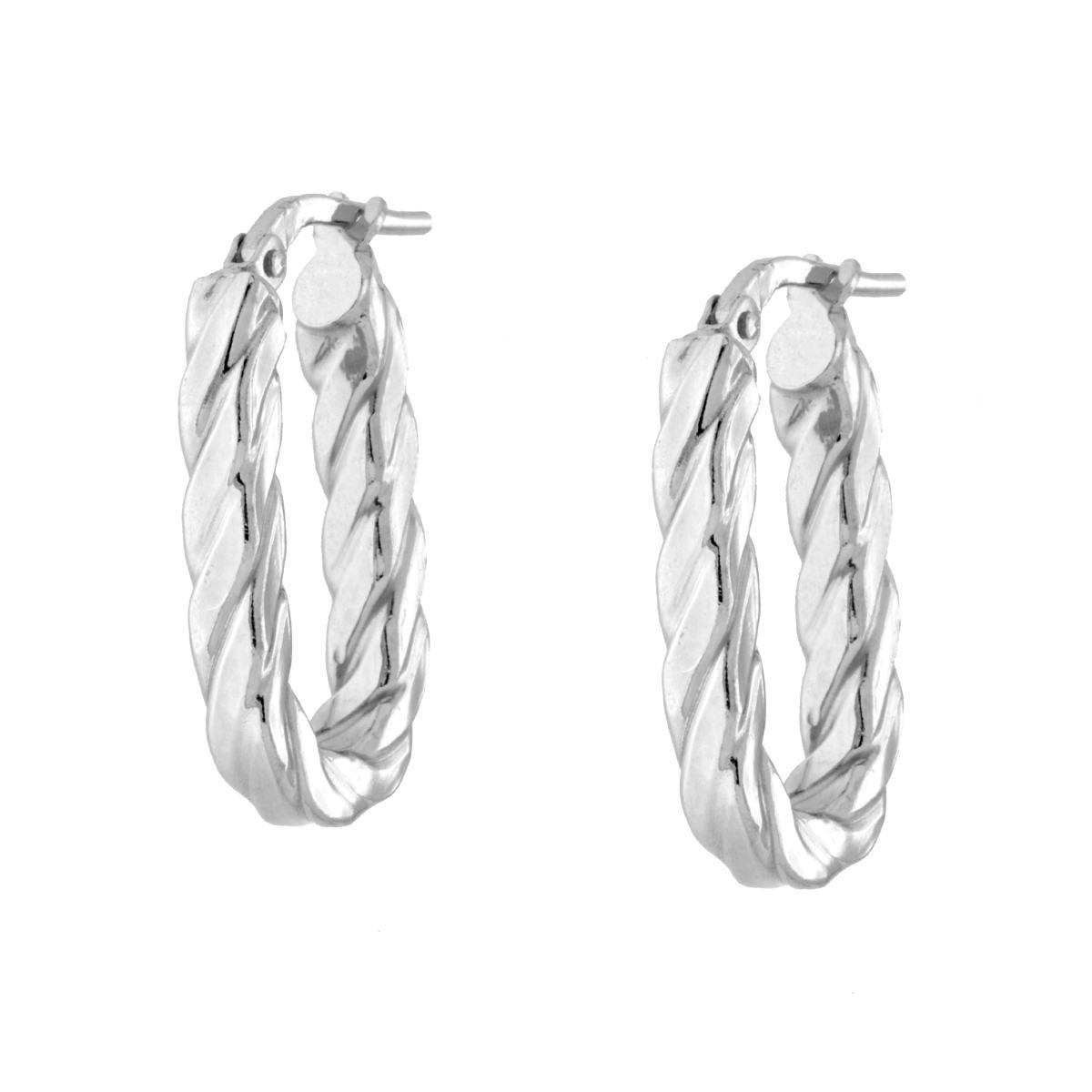 Orecchini Cerchio Ovale Torchon in ARGENTO 925 Galvanica Rodio