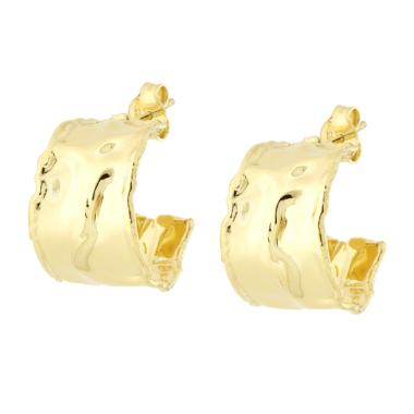 Orecchini Cerchio Fascia Martellata in ARGENTO 925 Galvanica Oro