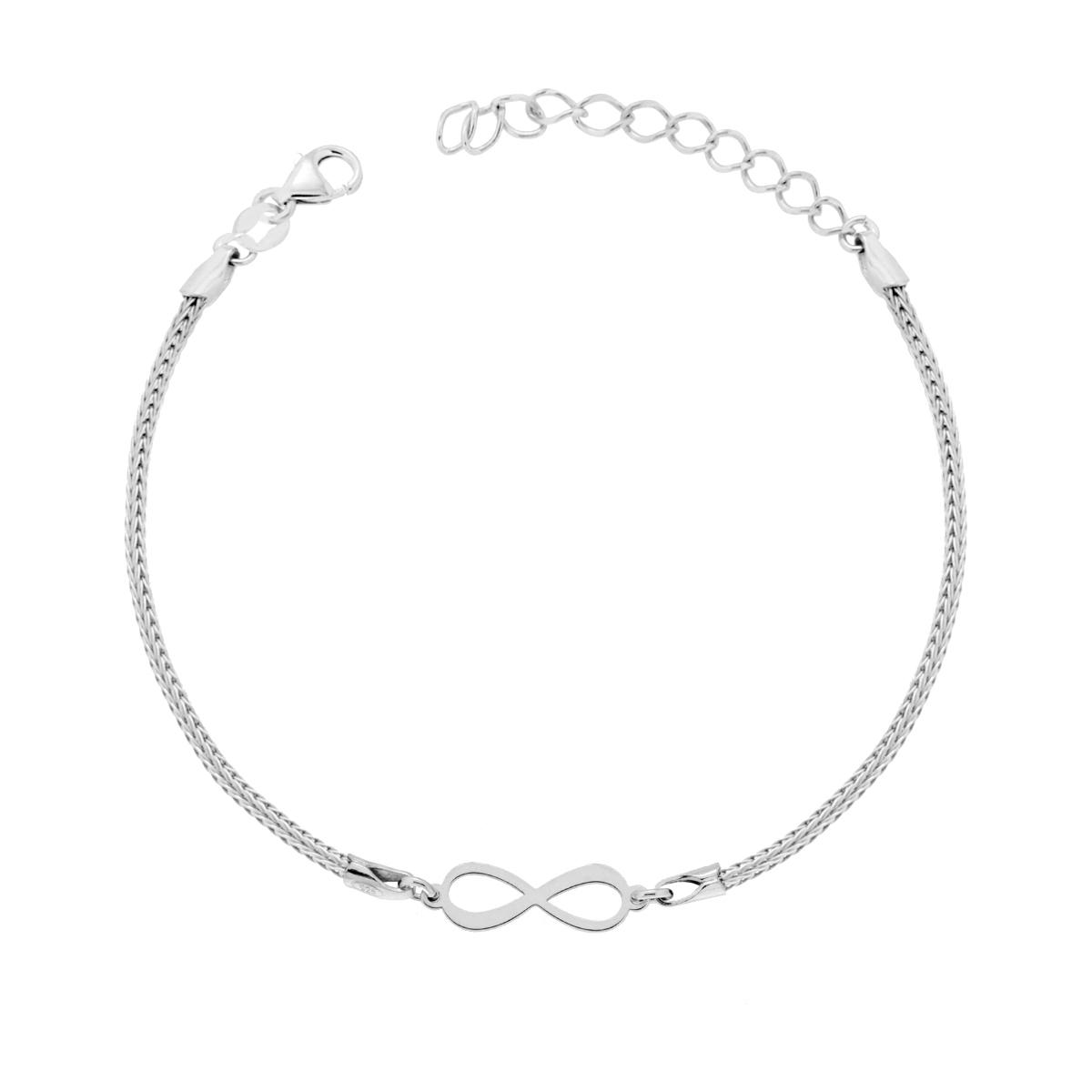 Bracciale Catena Calza con Infinito in ARGENTO 925 Galvanica Rodio