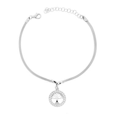 Bracciale Calza con Albero della Vita e Cubic Zirconia Bianchi in ARGENTO 925 Galvanica Rodio