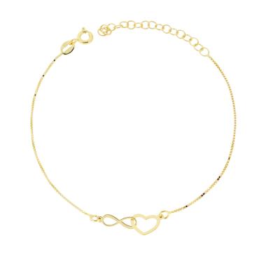 Bracciale Catena Veneziana Diamantata con Cuore e Infinito incrociati in ARGENTO 925 Galvanica Oro