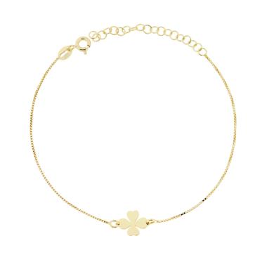 Bracciale Catena Veneziana Diamantata con Quadrifoglio in ARGENTO 925 Galvanica Oro