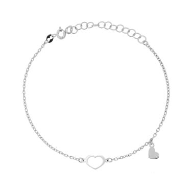 Bracciale Catena Forzatina Diamantata con Cuori in ARGENTO 925 Galvanica Rodio